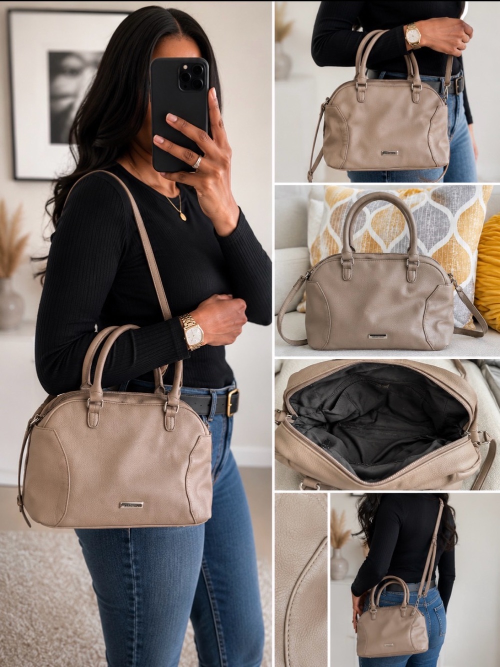 Reaction Kenneth Cole Taupe Dome Satchel Shoulder Bag